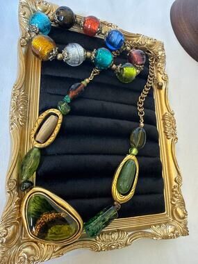 Chico's Green Necklace + Coordinating Stretch Bracelet Earth Tone Jewelry Set